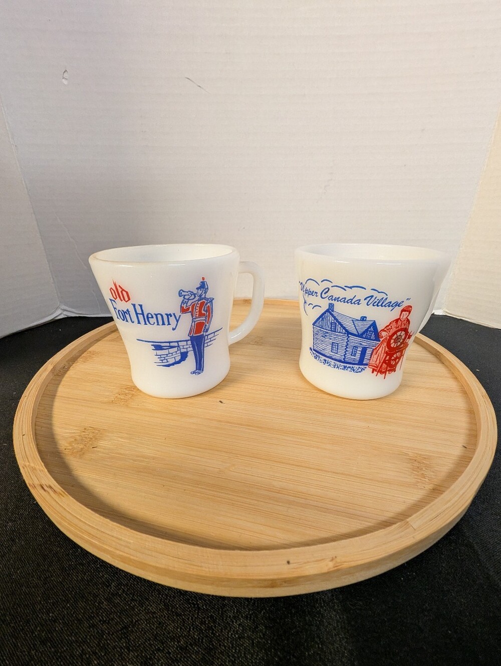RARE Federal Milk Glass Mug Old Fort Henry Upper Canada Village Lot of 2 Cups